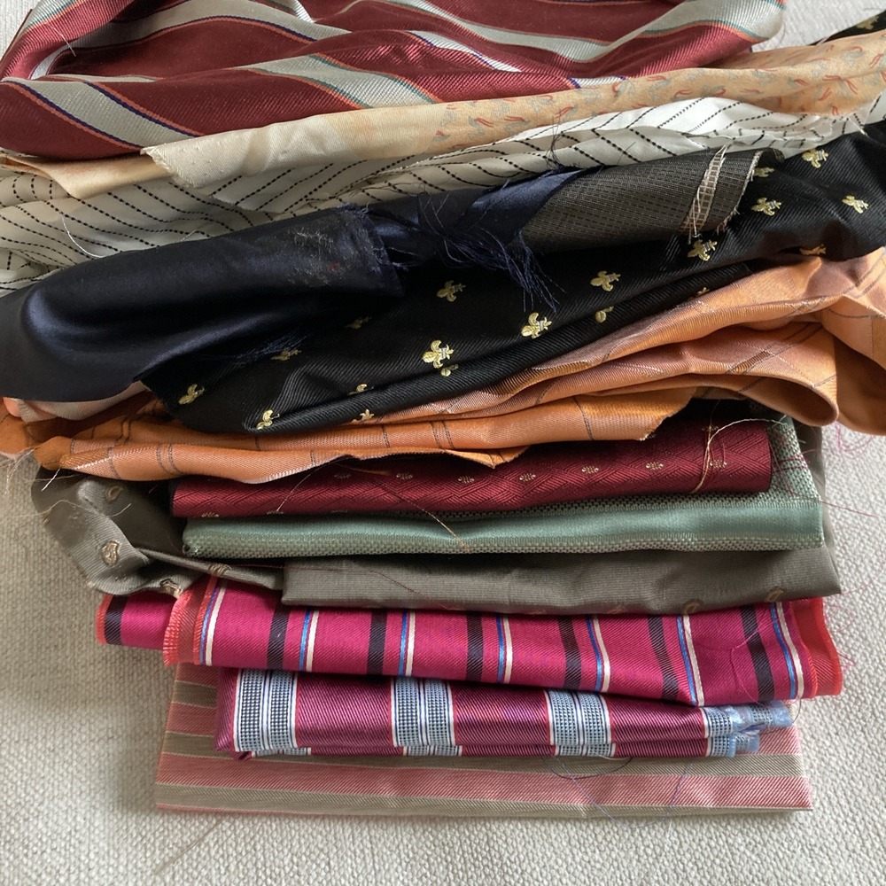 14pc Bundle Lot 100% Italian Silk Fabric Remnants Multicolor